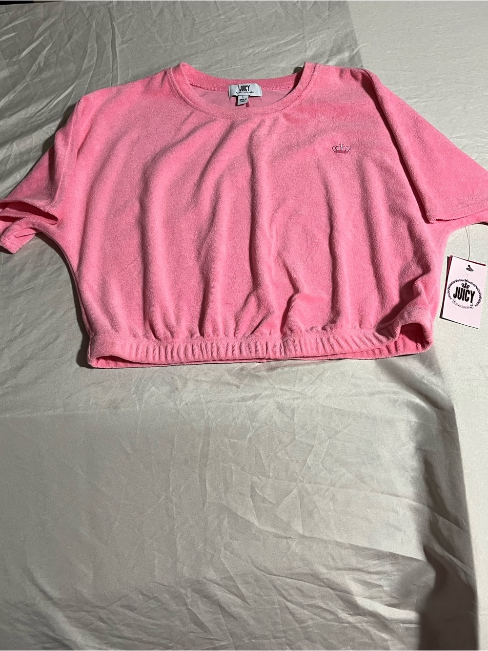 Juicy Couture Bubblegum Pink Cropped Terry Tee Womens Size Large NWT